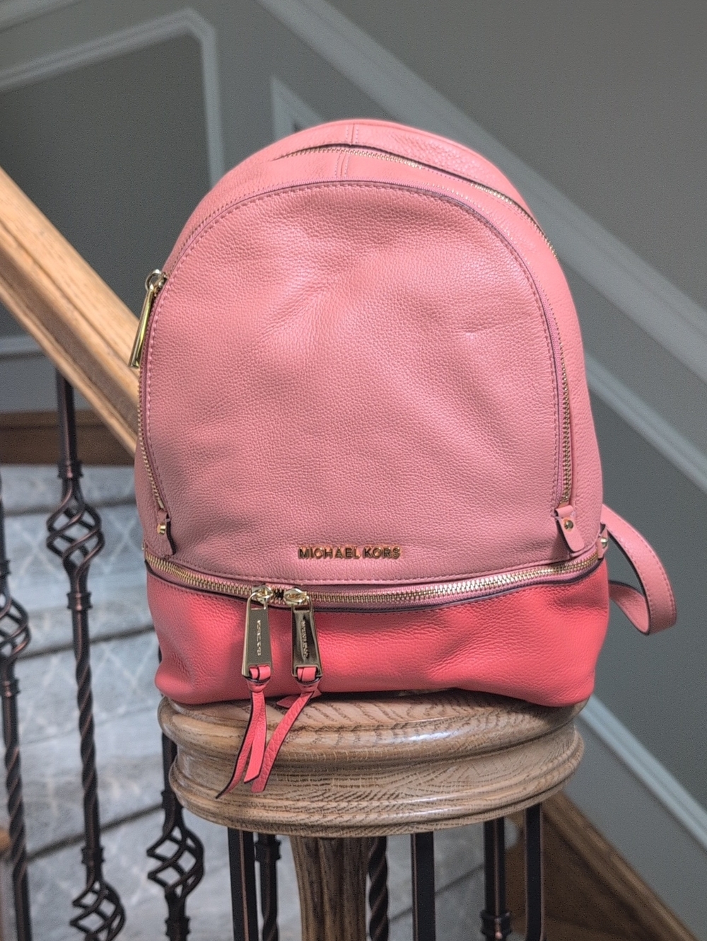 Michael Kors Two-Tone Peach Leather Backpack